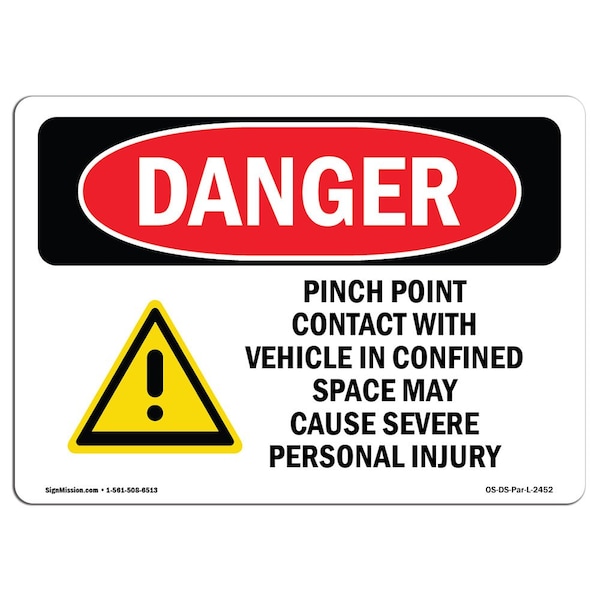 OSHA Sign, Pinch Point Contact W/ Vehicle, 5in X 3.5in Decal, 10PK, 3.5" W, 5" L, Landscap, PK10
